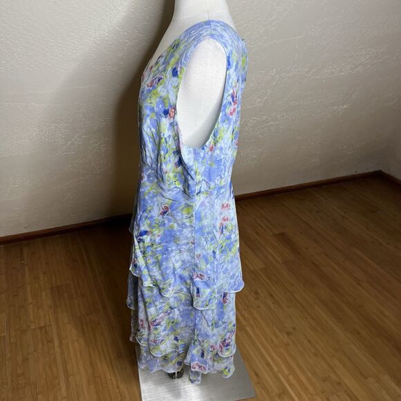 Click Color Me Cotton Floral Tiered Dress Womens Size XXL Blue Asymmetrical - Picture 7 of 8